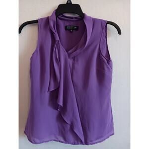 Jones New York, Women's size 8P Purple Sleeveless blouse, Chiffon, Tie @ neck